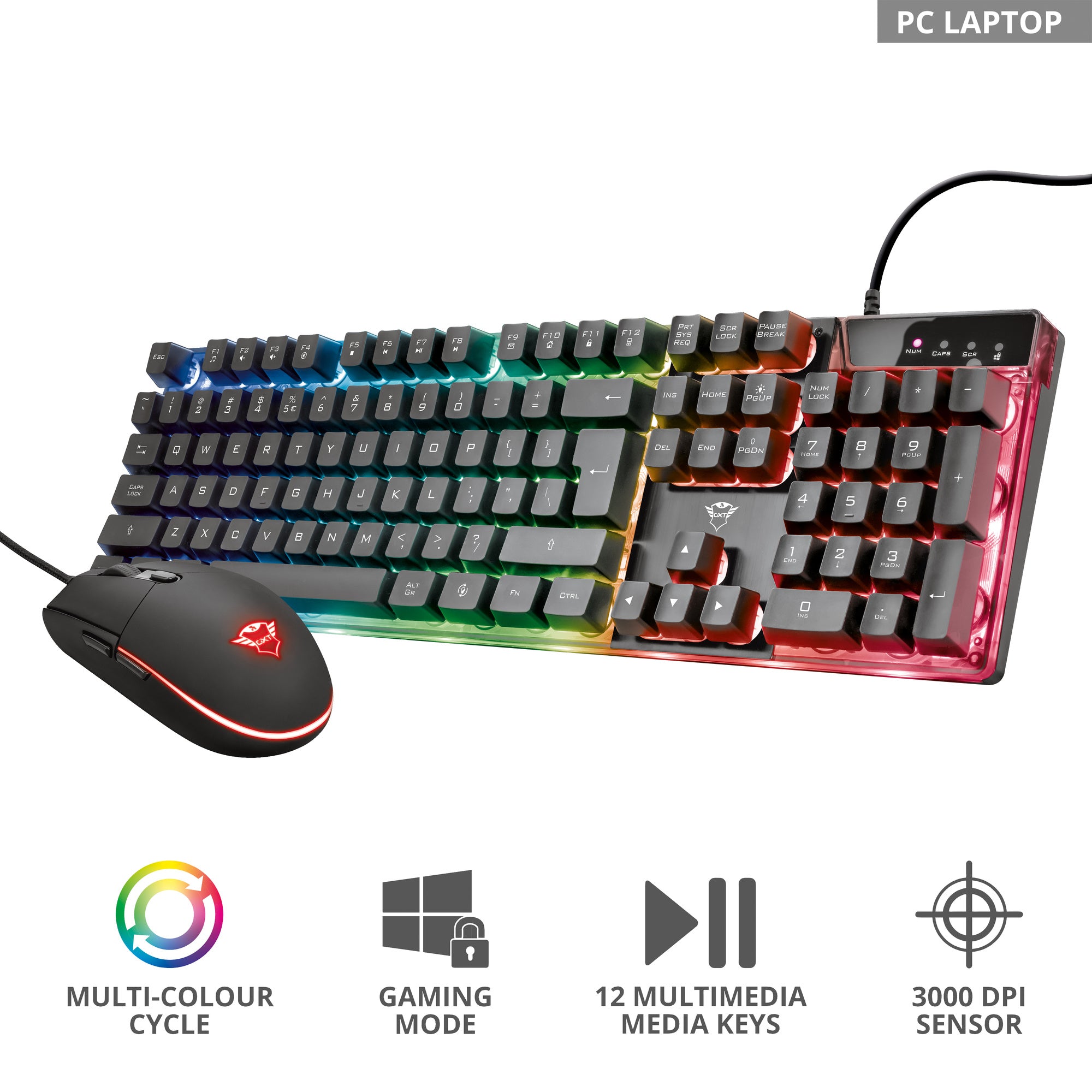 TRUST GXT 838 Azor RGB Gaming kit Nordisk layout