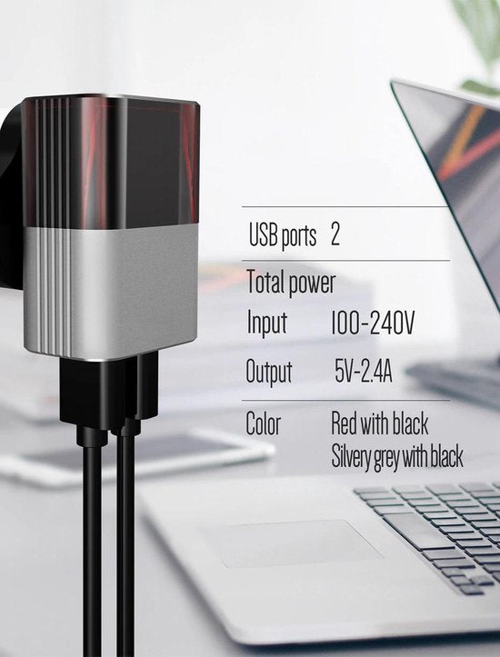 Snabbladdare för Durata DR-44 2 USB-utgång snabbladdare för automatisk ID-snabbladdare (2,4A) + micro USB-kabel