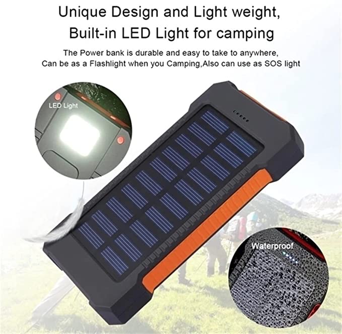 Solar Power Bank Vattentät 30000mAh Solar Laddare 2 USB-portar Extern laddare Powerbank för Xiaomi Iphone med LED-ljus