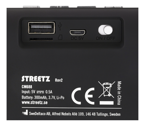 STREETZ bärbar Bluetooth-högtalare, kompakt, Bluetooth 4.2,