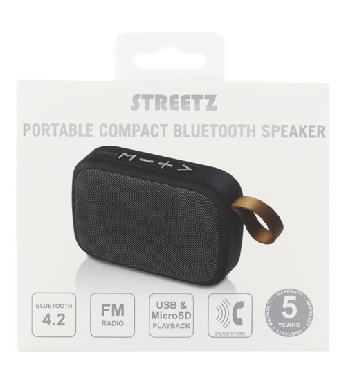STREETZ bärbar Bluetooth-högtalare, kompakt, Bluetooth 4.2,