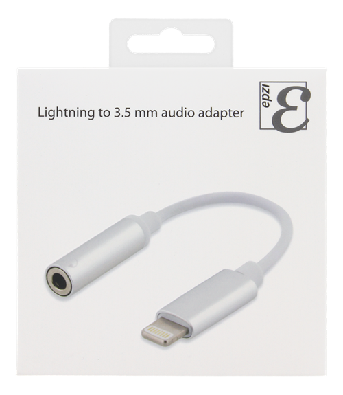Lightning till 3,5 mm ljud-adapter, aluminium skal, kabellängd 45mm, silver