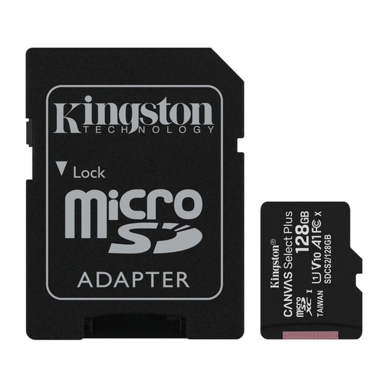 Micro-SD kort KINGSTON MICROSDHC 128 GB KLASS 10, MED ADAPTER TILL SD
