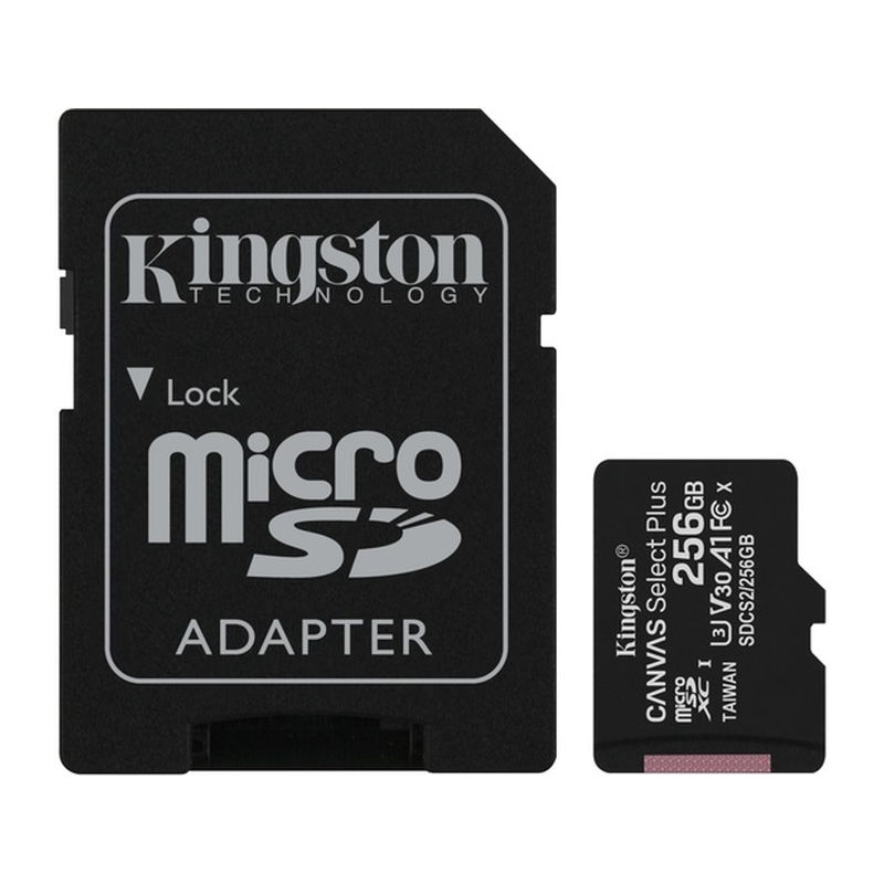 Micro-SD kort KINGSTON MICROSDHC 256 GB KLASS 10, MED ADAPTER TILL SD
