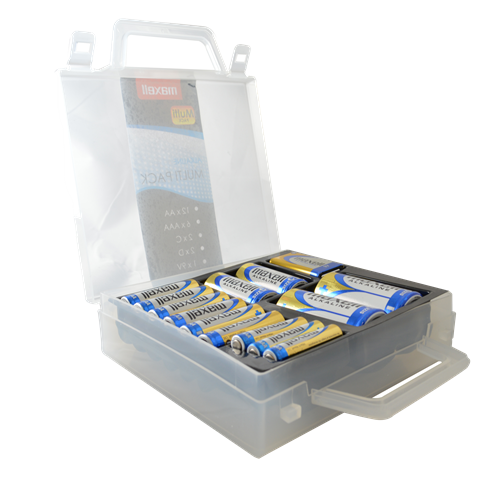 Maxell Alkaline Batterier Multi-Pack, AA/AAA/C/D/9V, skyddande låda, svart