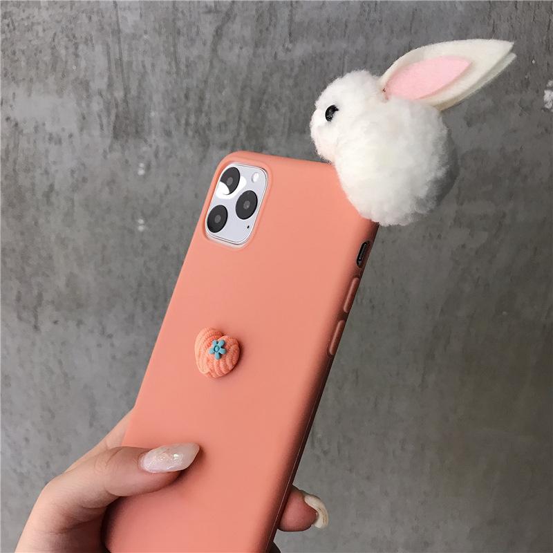 Höst och vinter plysch kanin mobiltelefon fodral för iphone 11 all-inclusive soft shell silikon fodral