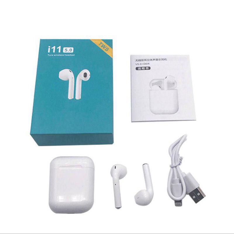 i11 TWS Trådlösa hörlurar, Bluetooth 5.0, med strömbox, Vit